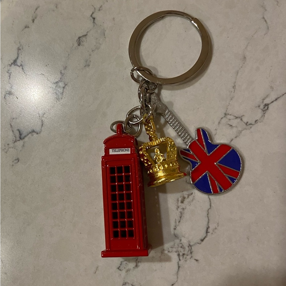 Red British Keychain with Crown and Flag Charms